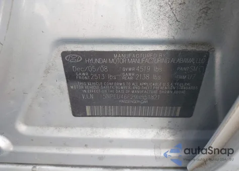 2009 Hyundai Sonata Limited V6 z USA, uszkodzony, nr VIN 5NPEU46F29H551821